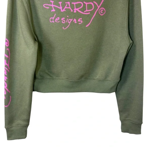Ed Hardy - Women’s Y2k Graphic-Print Sweatshirt, Cropped, ‘Tattoo’ - Green Small - Picture 12 of 16
